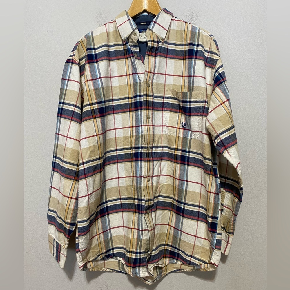 Vintage Wrangler Twenty X Plaid Button Down Shirt Mens Large Western Cowboy